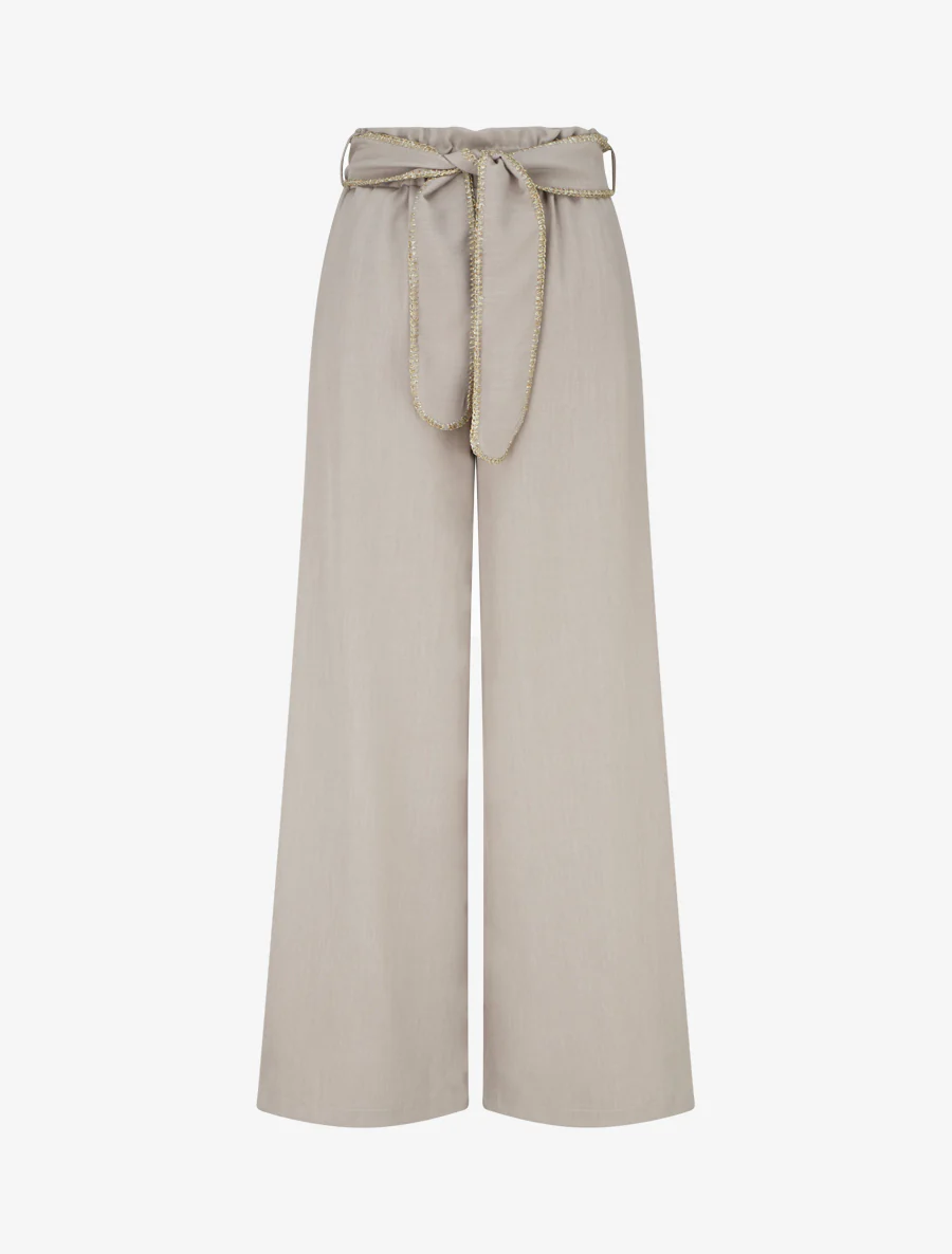 Pantalon ceinturé à détail irisé - Taupe