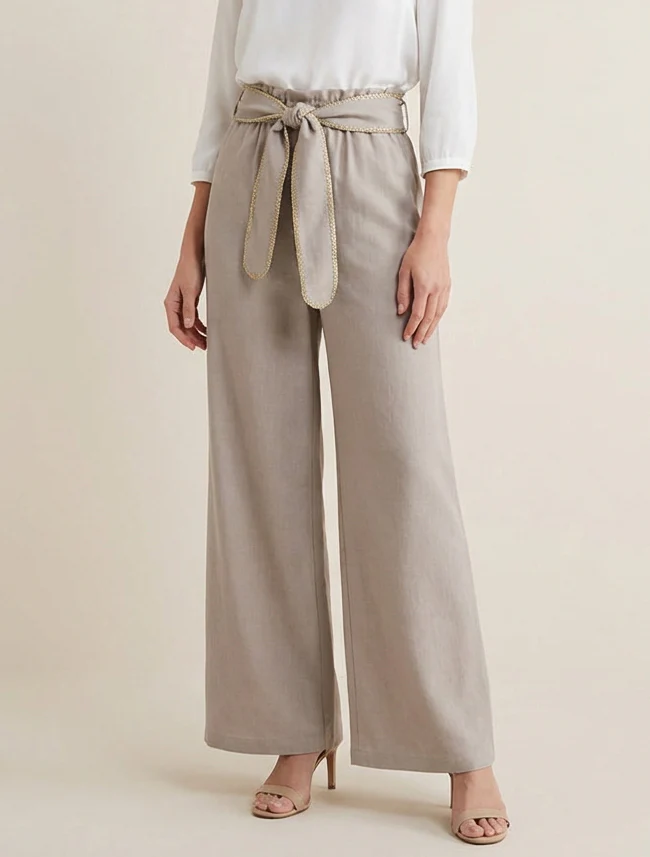Pantalon ceinturé à détail irisé - Taupe - Image 4