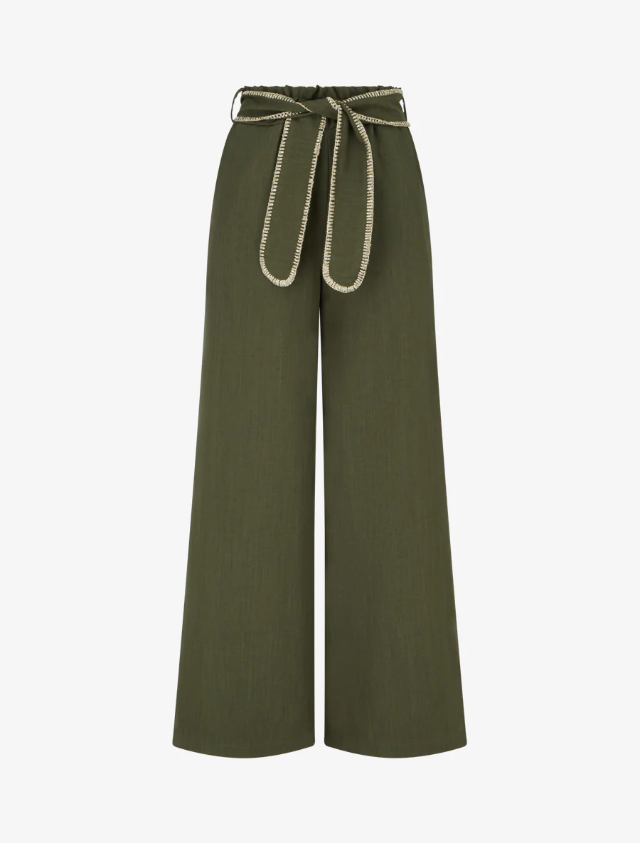 Pantalon ceinturé à détail irisé - Kaki