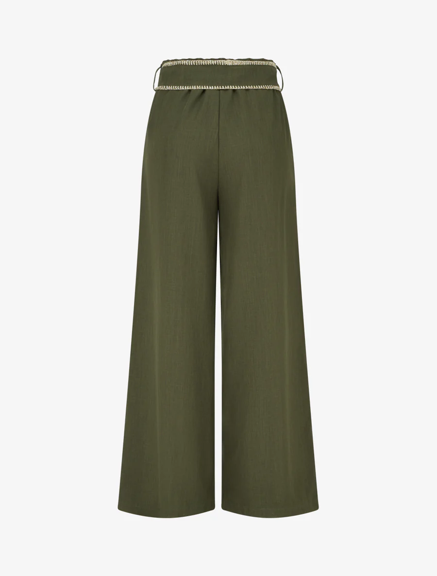 Pantalon ceinturé à détail irisé - Kaki - Image 2