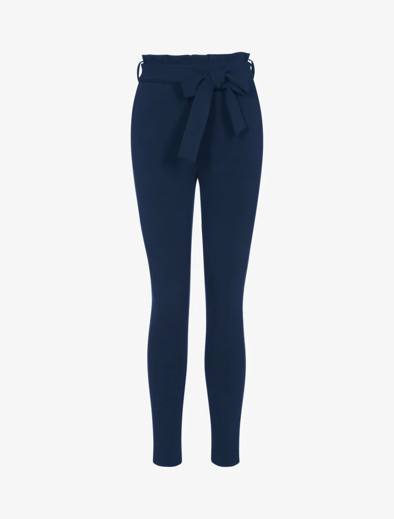 Pantalon coupe carotte à taille volantée - marine