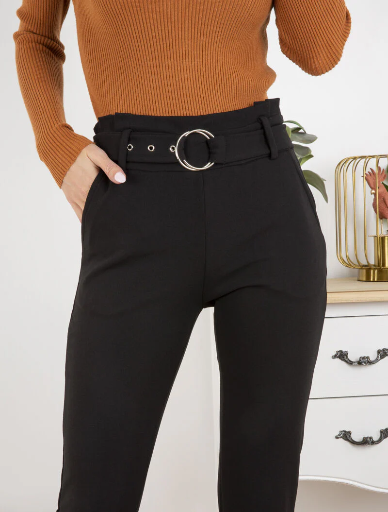 Pantalon coupe carotte ceinturé - noir - Image 3