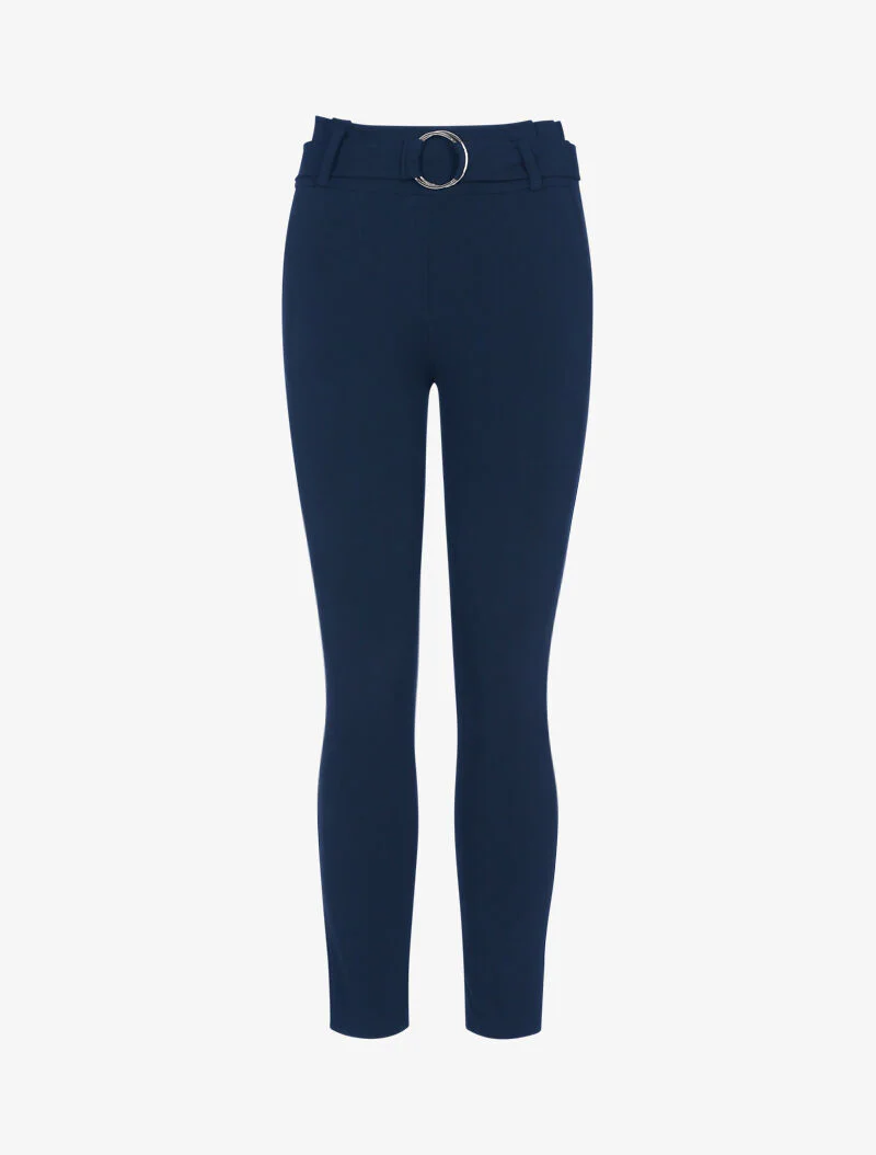 Pantalon coupe carotte ceinturé - marine