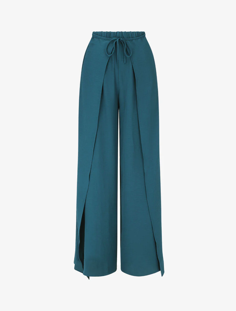 Pantalon coupe droite à pans superposés - Bleu canard