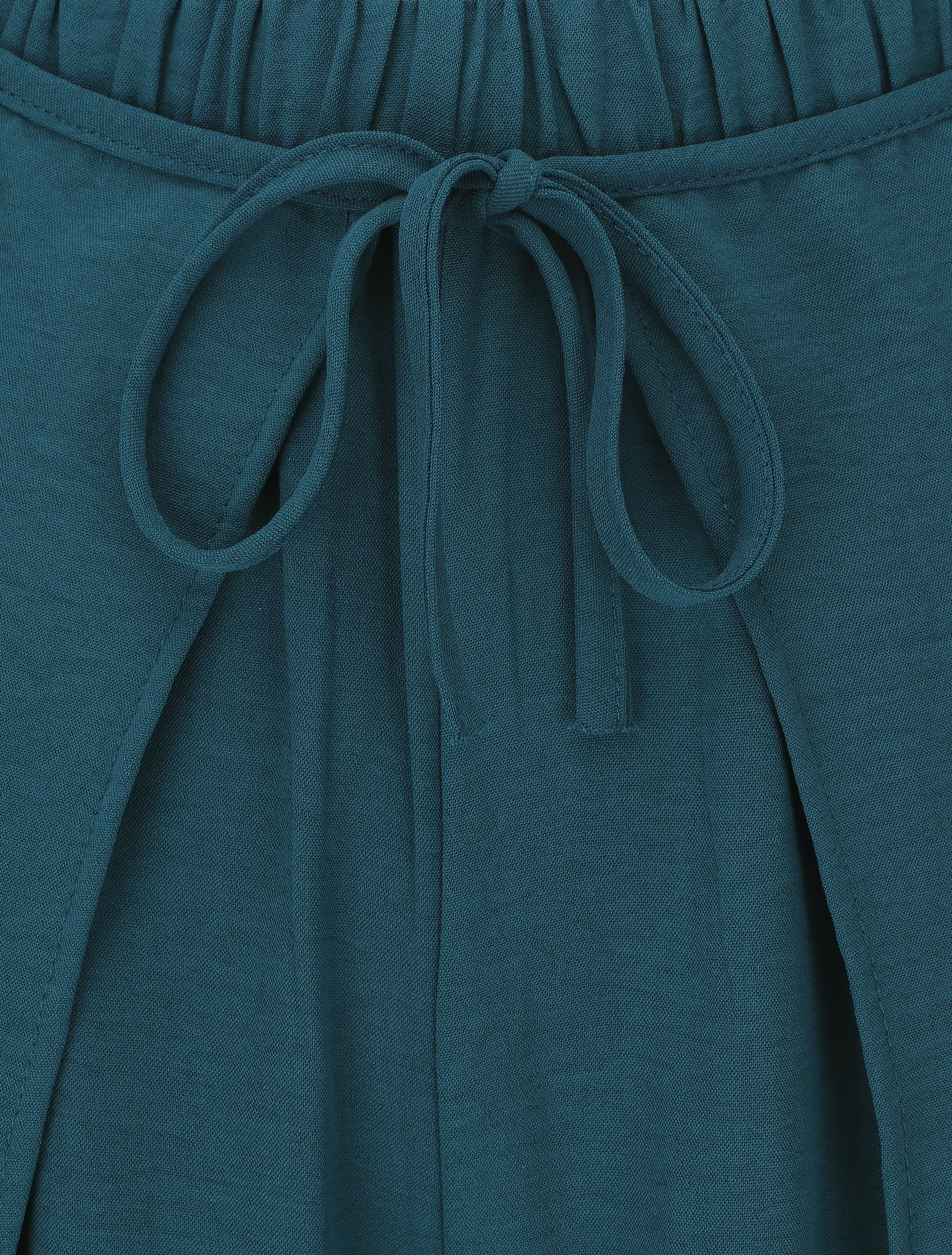 Pantalon coupe droite à pans superposés - Bleu canard - Image 3