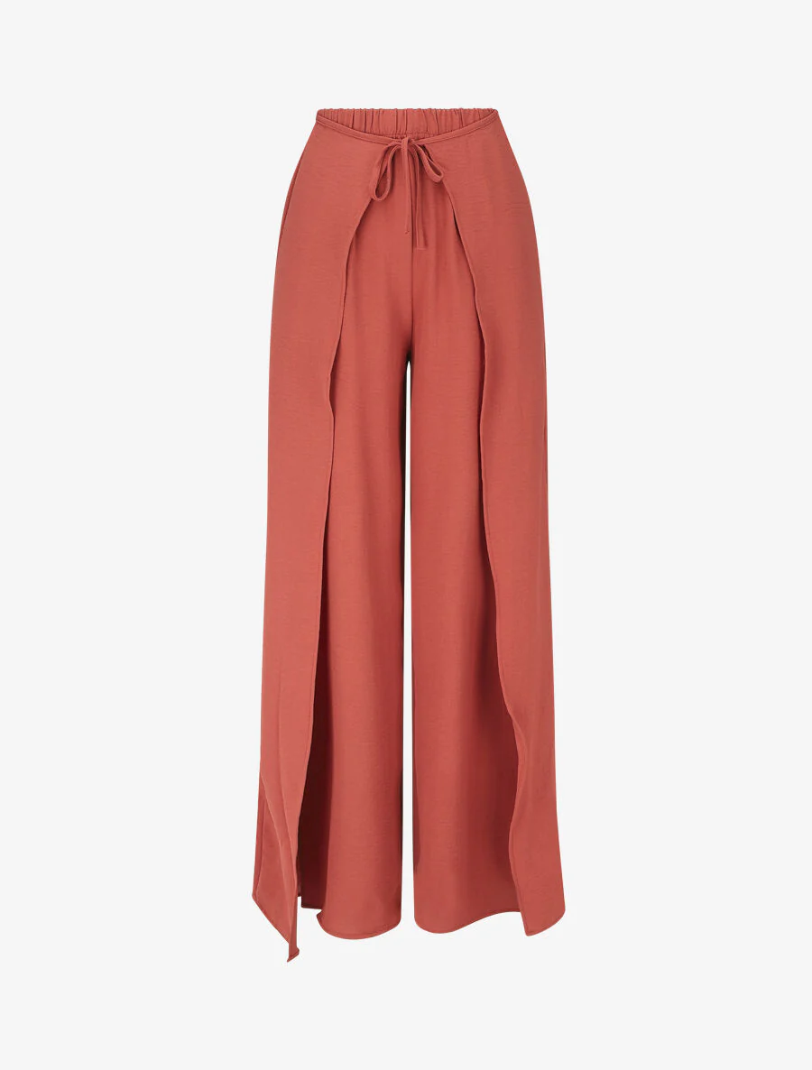 Pantalon coupe droite à pans superposés - Corail