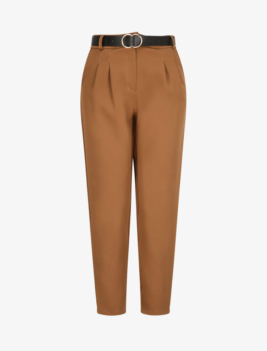 Pantalon dad uni taille standard - Camel
