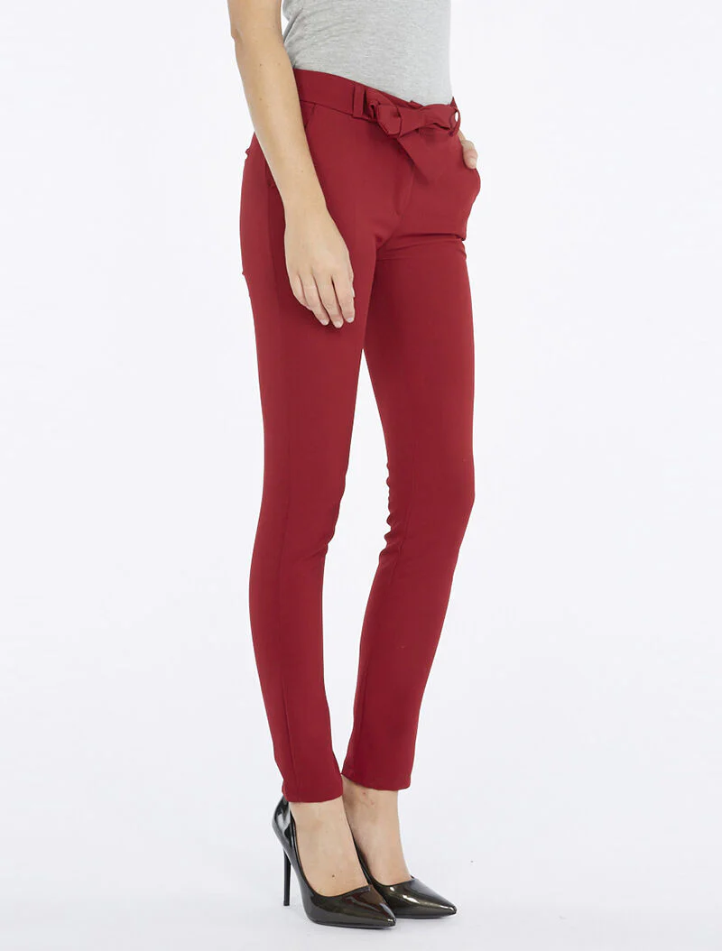 Pantalon de tailleur ceinture à nouer - bordeaux