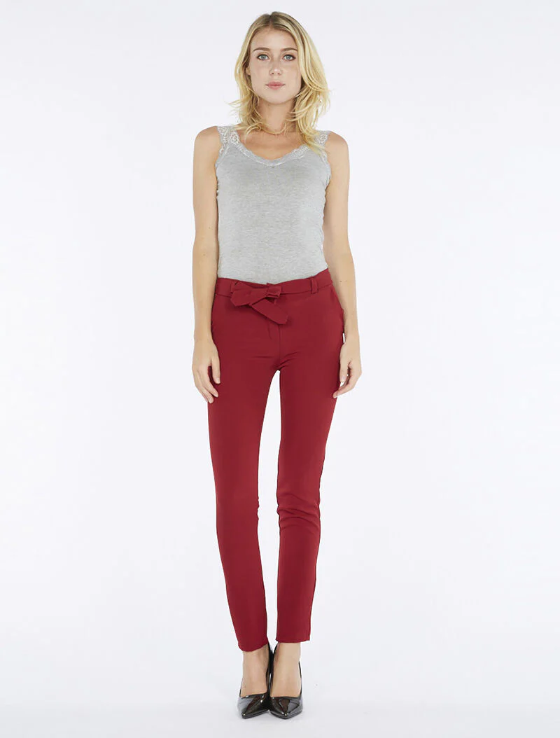 Pantalon de tailleur ceinture à nouer - bordeaux - Image 2