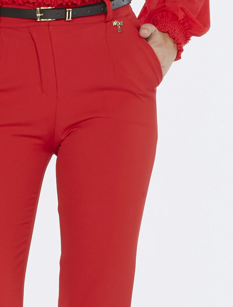 Pantalon détails bijoux doré - rouge - Image 3