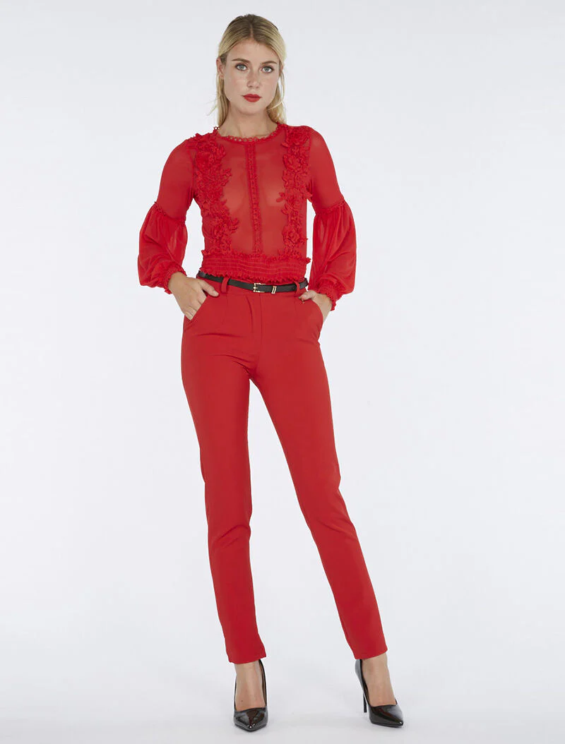 Pantalon détails bijoux doré - rouge - Image 4