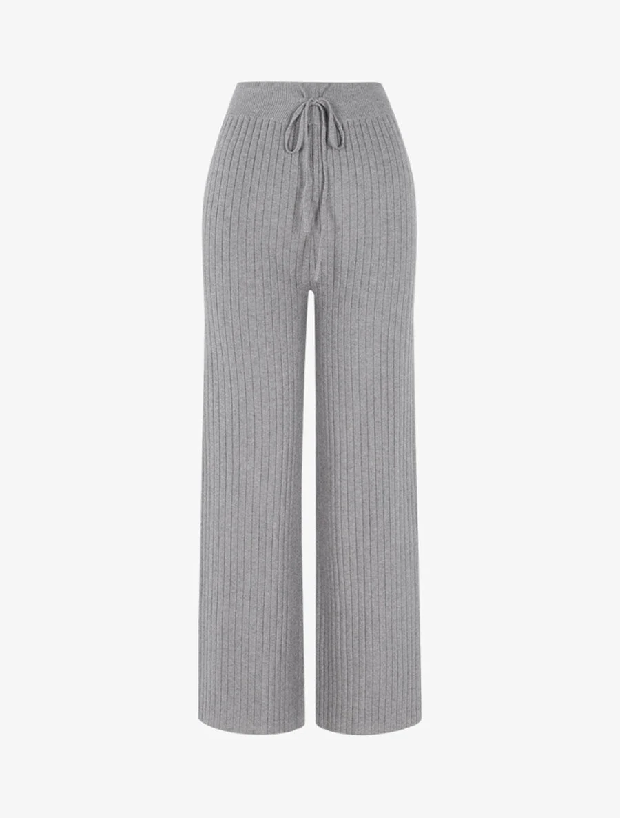 Pantalon d'hiver en maille côtelée - Gris clair