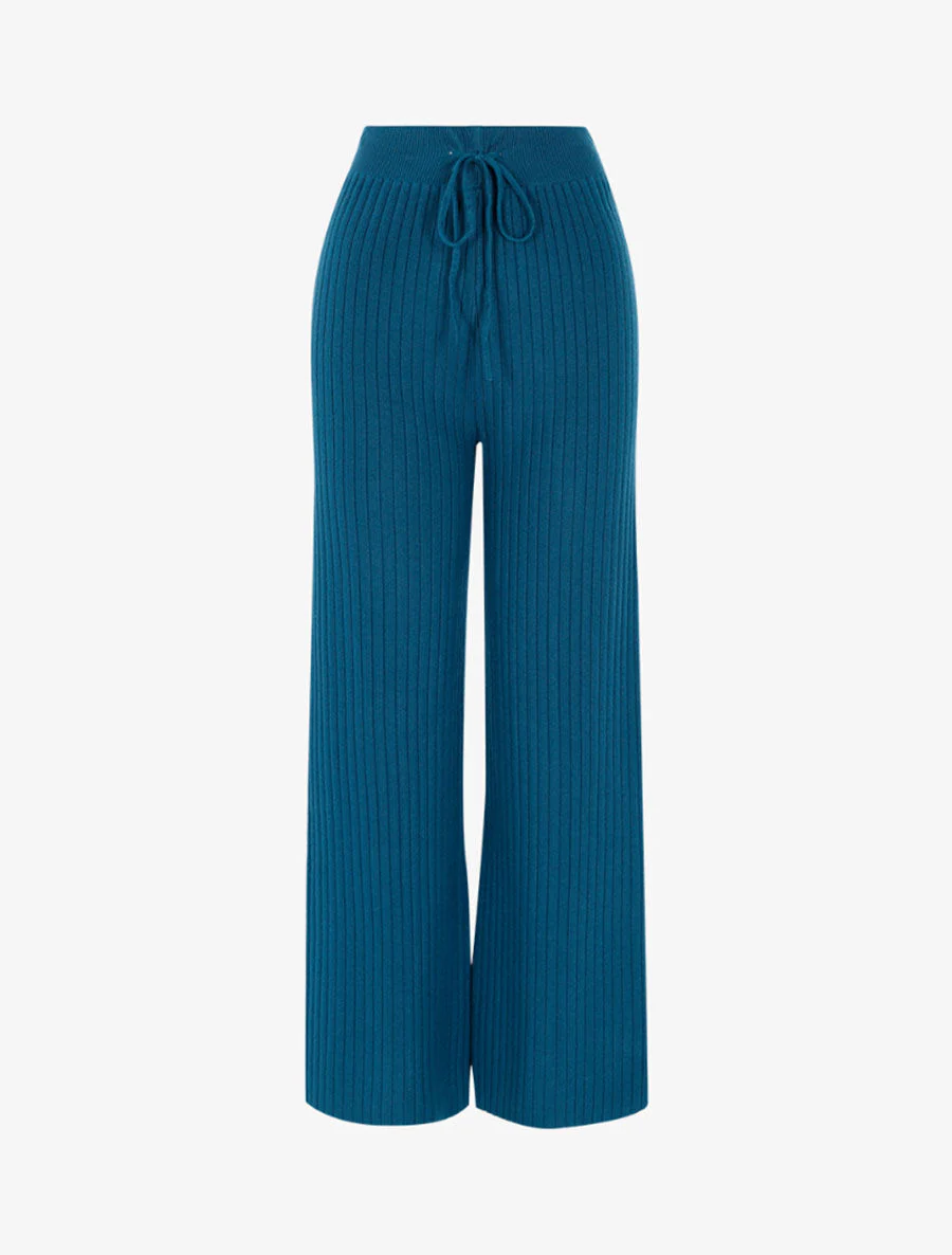 Pantalon d'hiver en maille côtelée - Turquoise