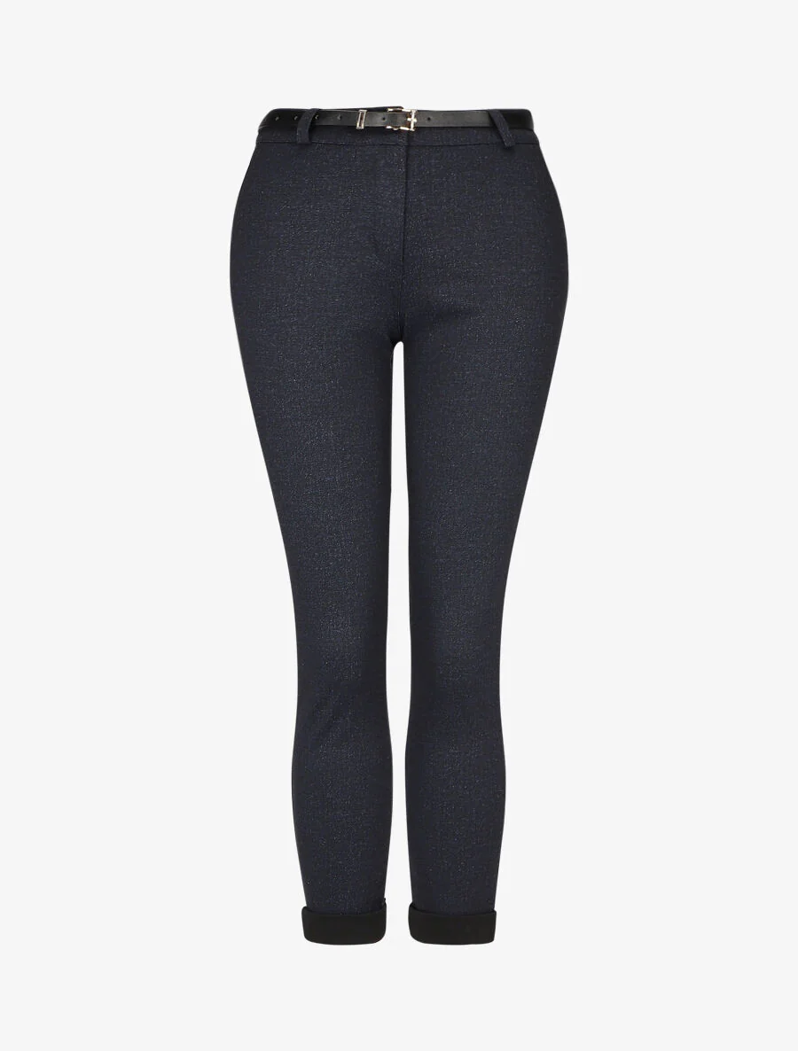 Pantalon droit à bords retroussés - Marine