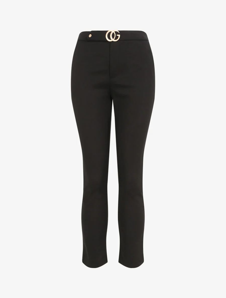 Pantalon droit à boucle stylisée - Noir