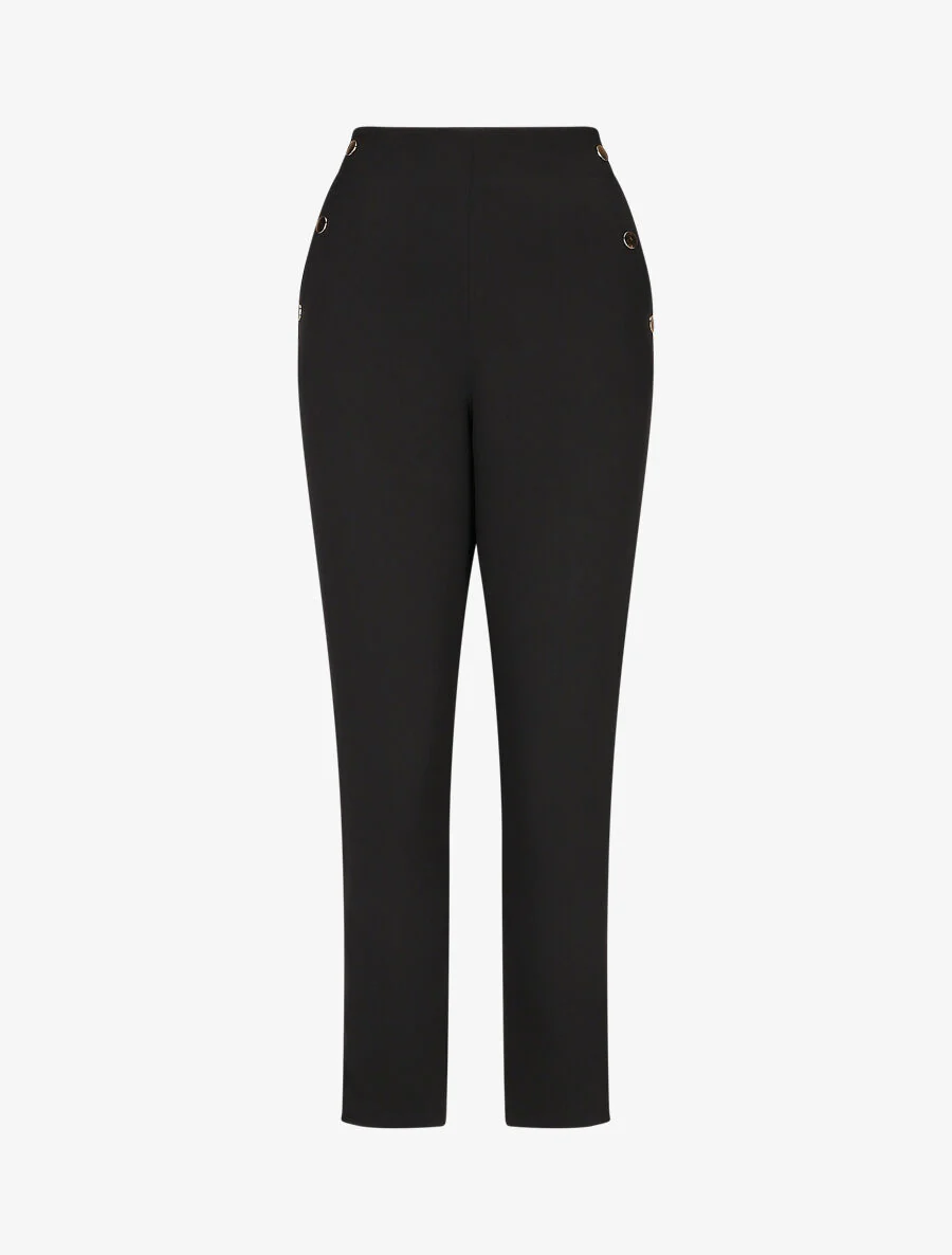 Pantalon droit à boutons décoratifs dorés - Noir