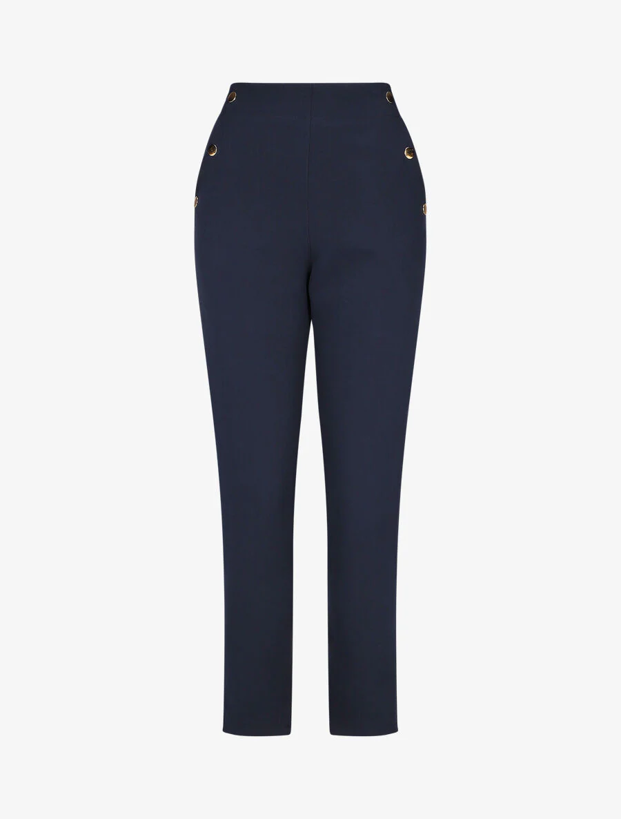 Pantalon droit à boutons décoratifs dorés - Marine
