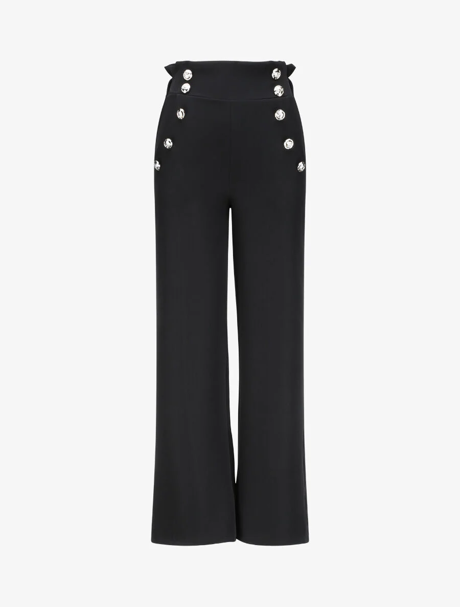 Pantalon droit à boutons et taille stylisés - Noir