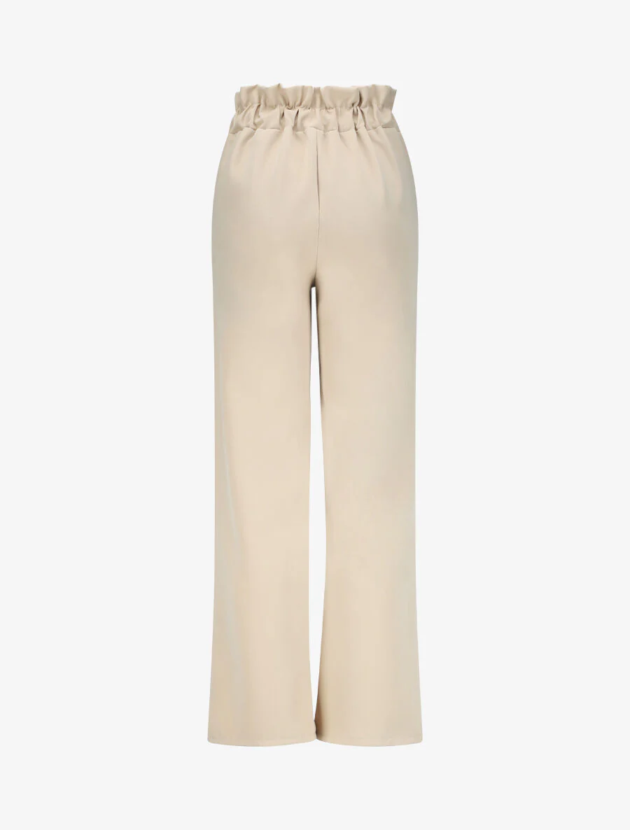 Pantalon droit à boutons et taille stylisés - Beige - Image 2