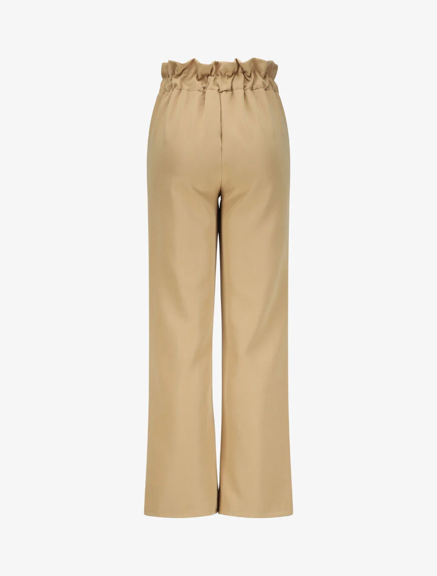Pantalon droit à boutons et taille stylisés - Camel - Image 2