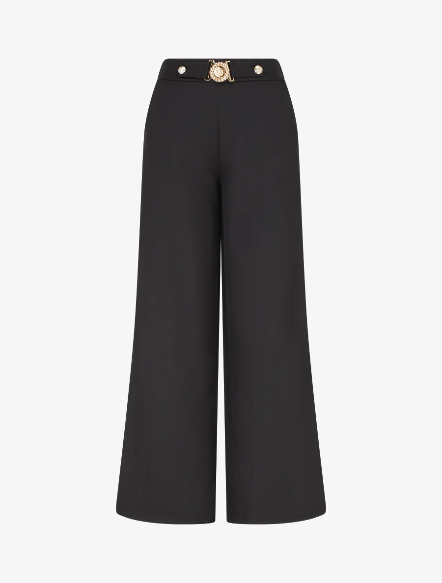 Pantalon droit à ceinture fantaisie - Noir