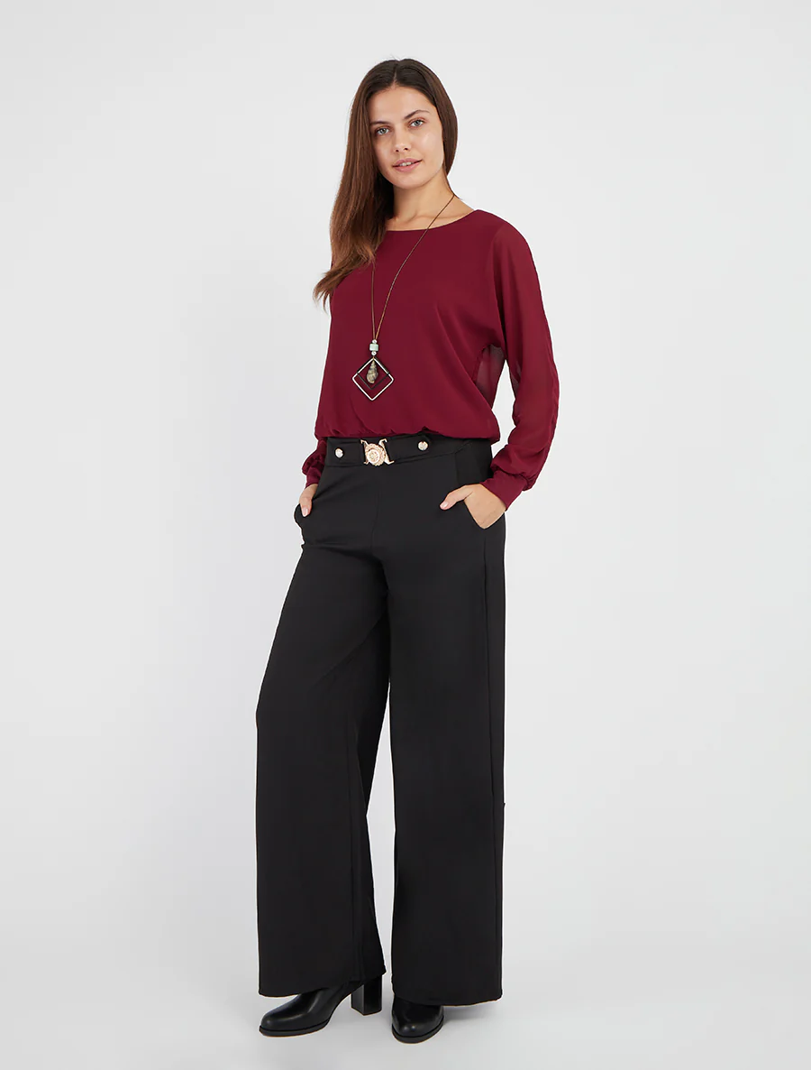 Pantalon droit à ceinture fantaisie - Noir - Image 5