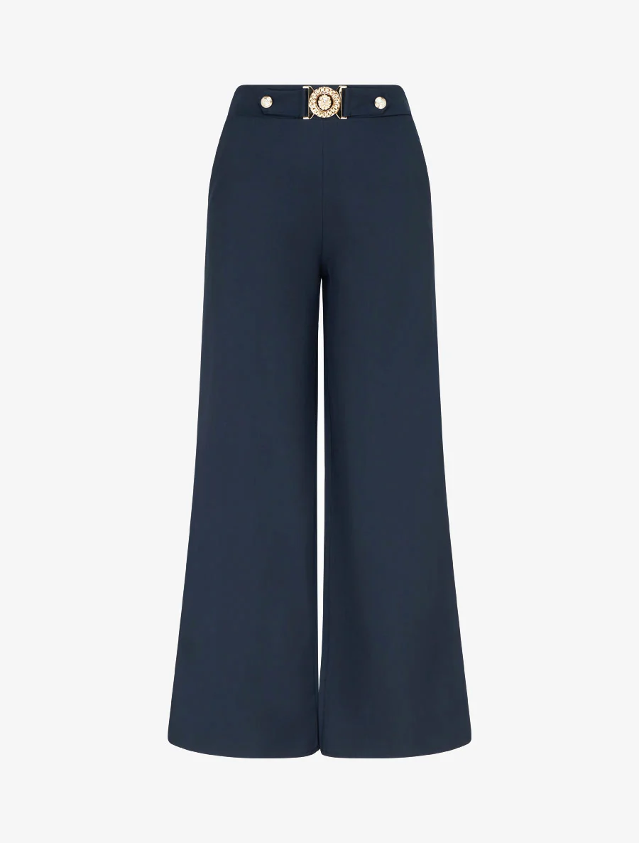 Pantalon droit à ceinture fantaisie - Marine