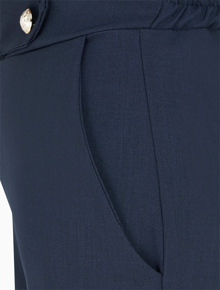 Pantalon droit à ceinture fantaisie - Marine - Image 3
