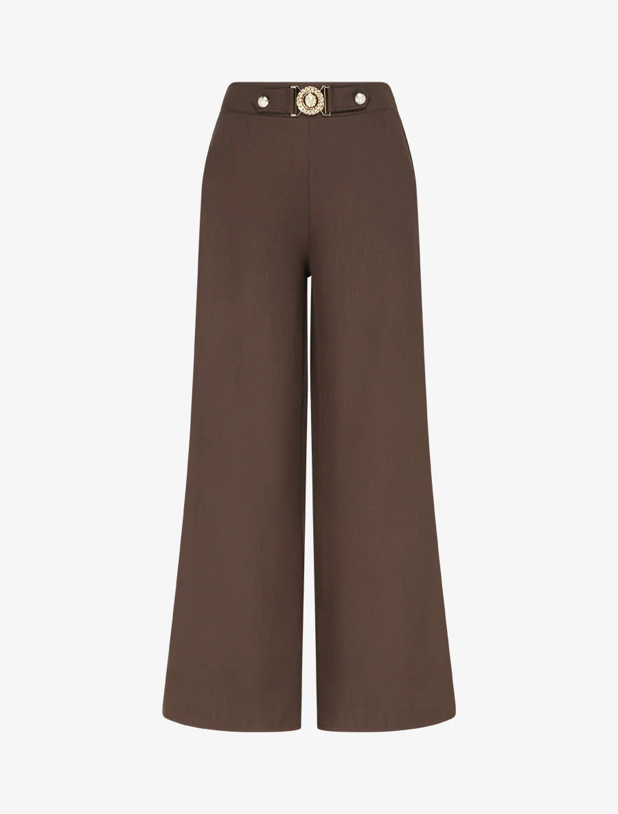 Pantalon droit à ceinture fantaisie - Marron