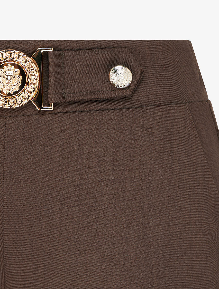 Pantalon droit à ceinture fantaisie - Marron - Image 3