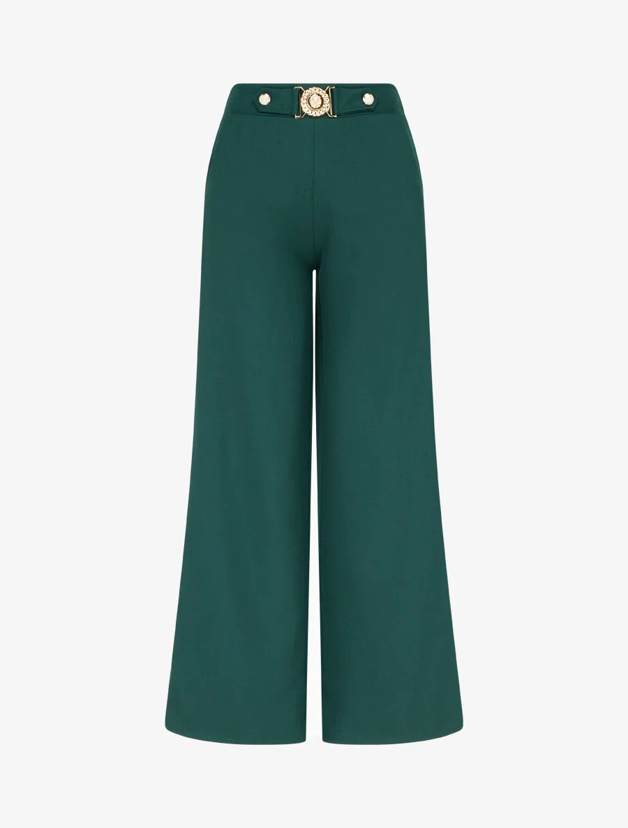 Pantalon droit à ceinture fantaisie - Vert foncé