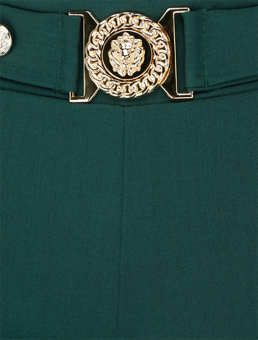 Pantalon droit à ceinture fantaisie - Vert foncé - Image 3