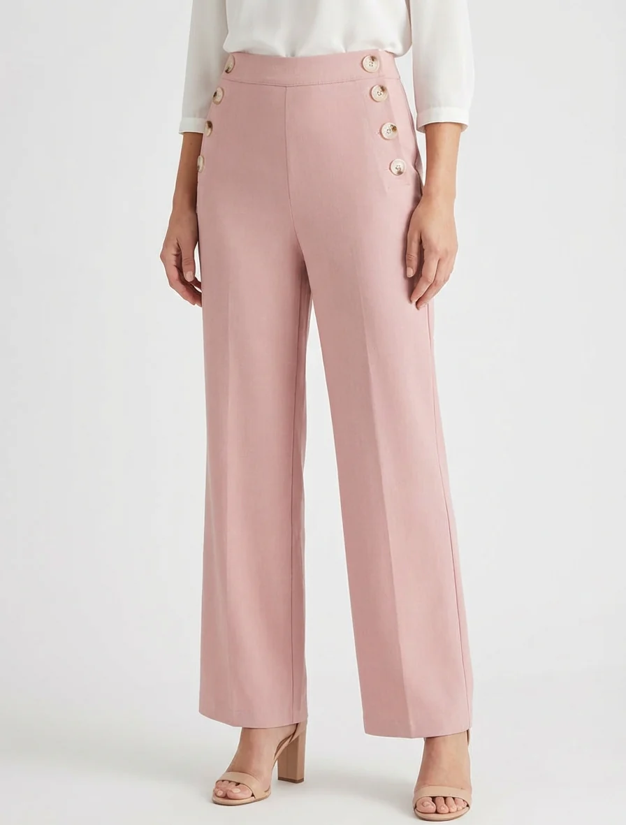 Pantalon droit à fermeture boutonnée sur les côtés - Rose - Image 4