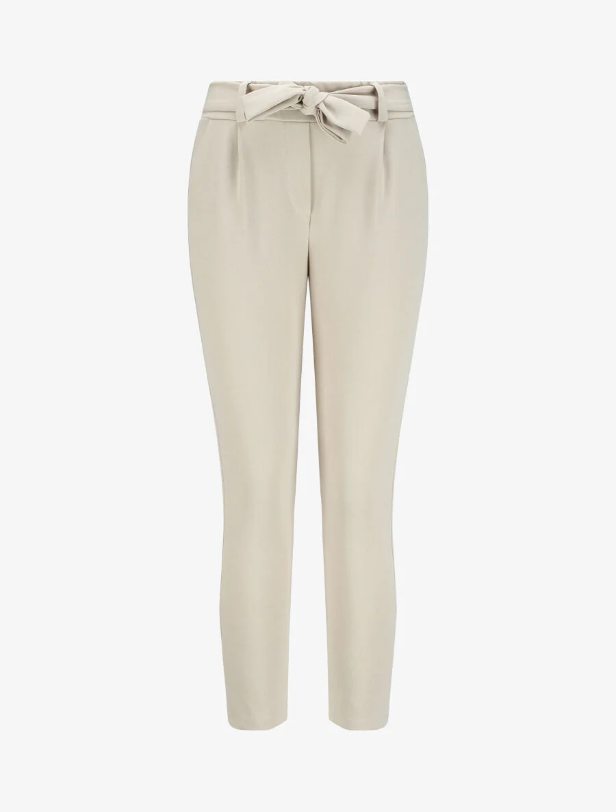 Pantalon droit à taille élastiquée - Beige