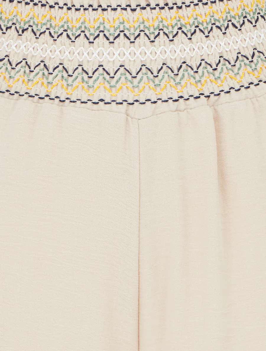 Pantalon droit à taille haute élastiquée - Beige - Image 3