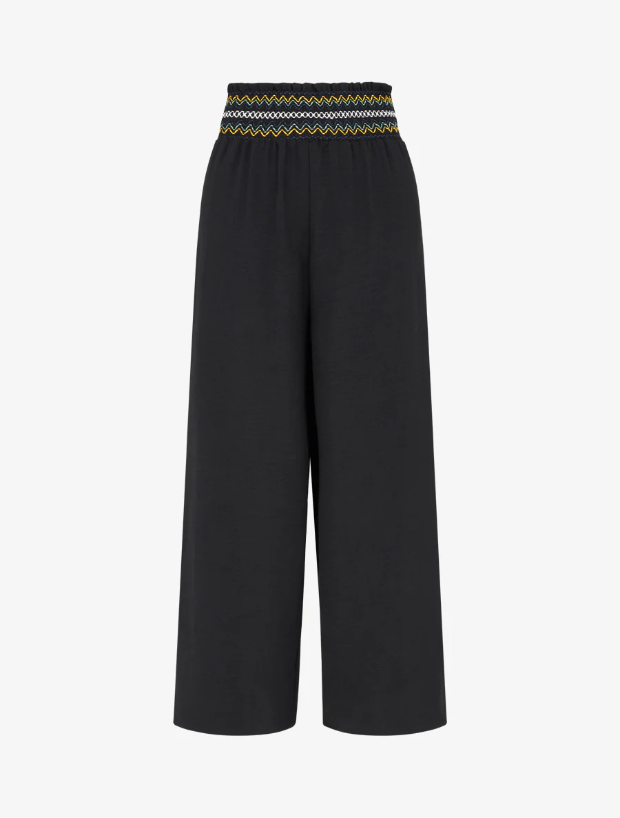 Pantalon droit à taille haute élastiquée - Noir