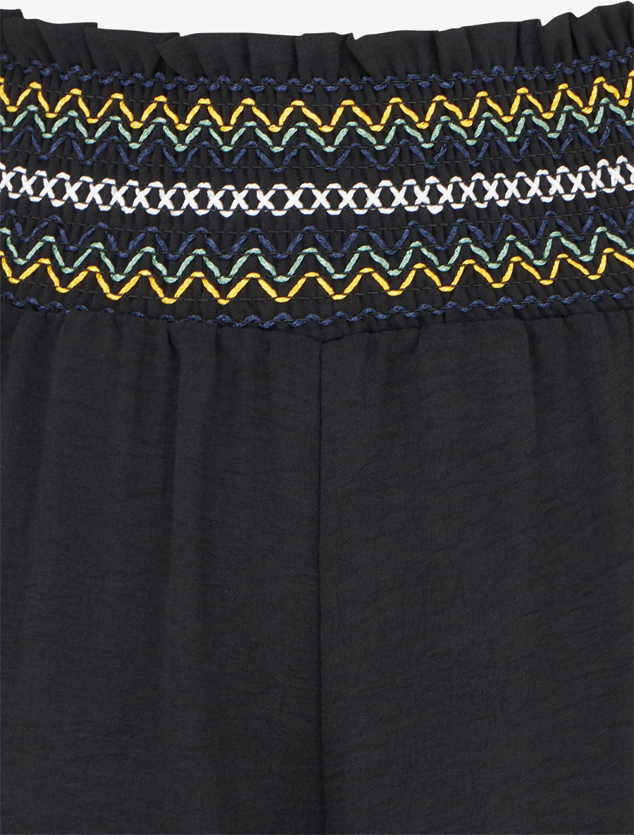 Pantalon droit à taille haute élastiquée - Noir - Image 3