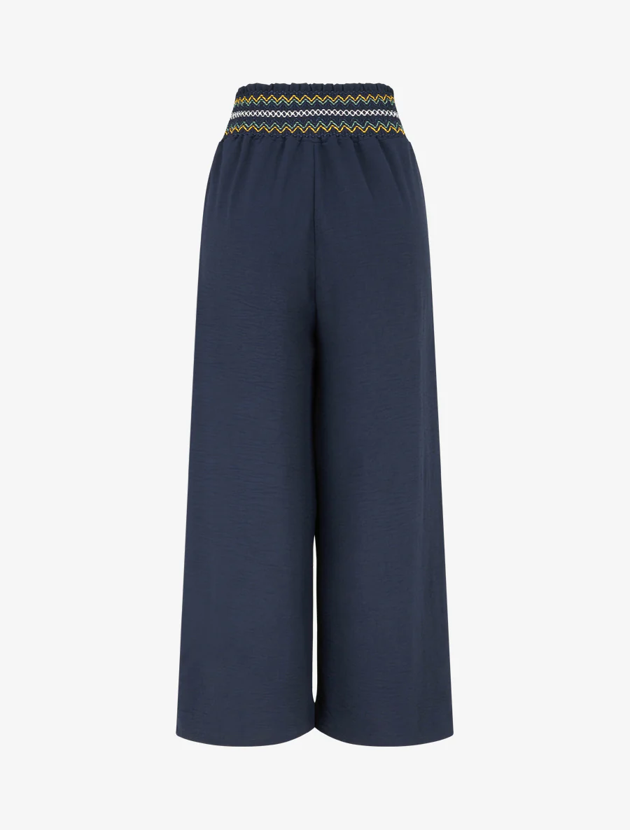 Pantalon droit à taille haute élastiquée - Marine - Image 2
