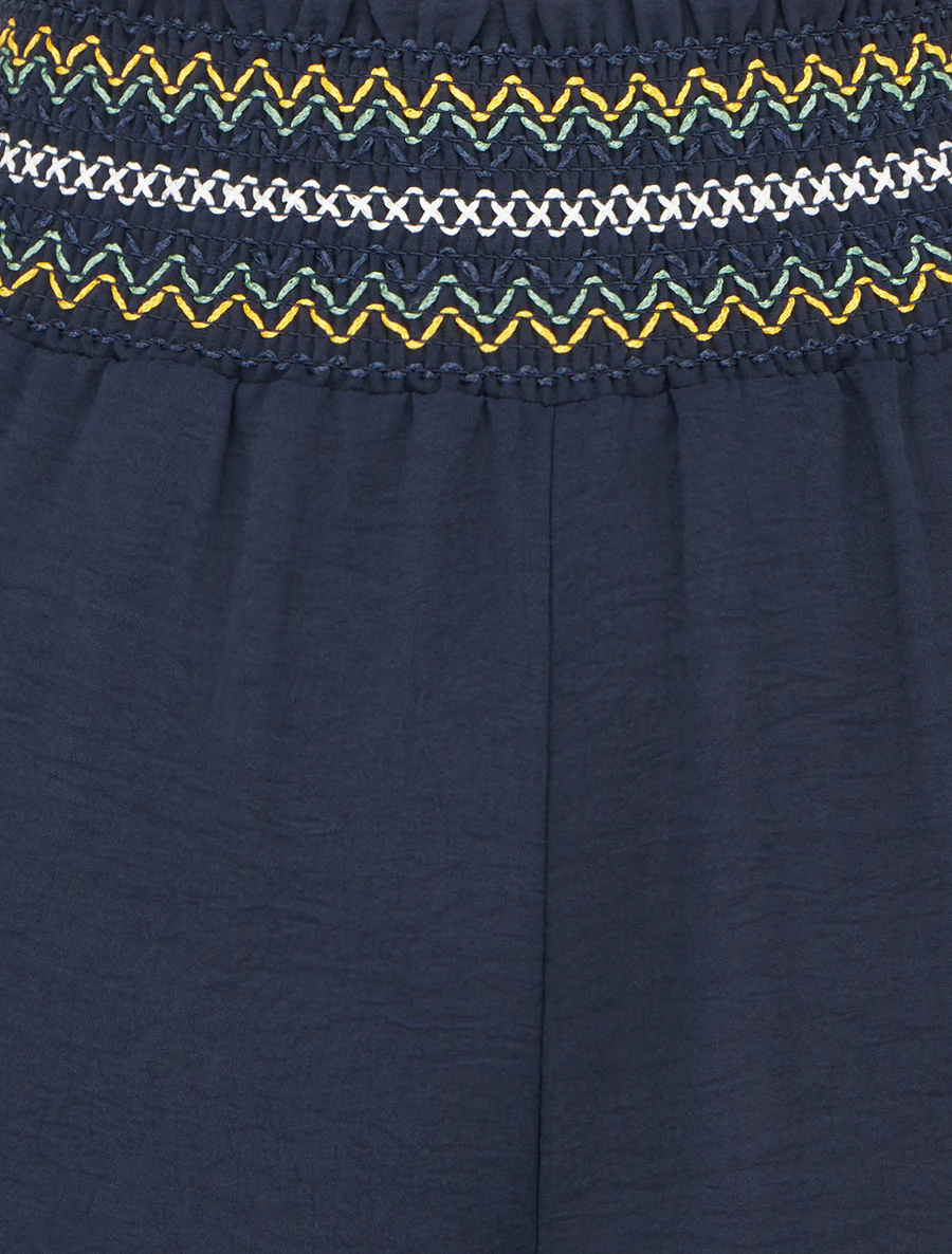 Pantalon droit à taille haute élastiquée - Marine - Image 3