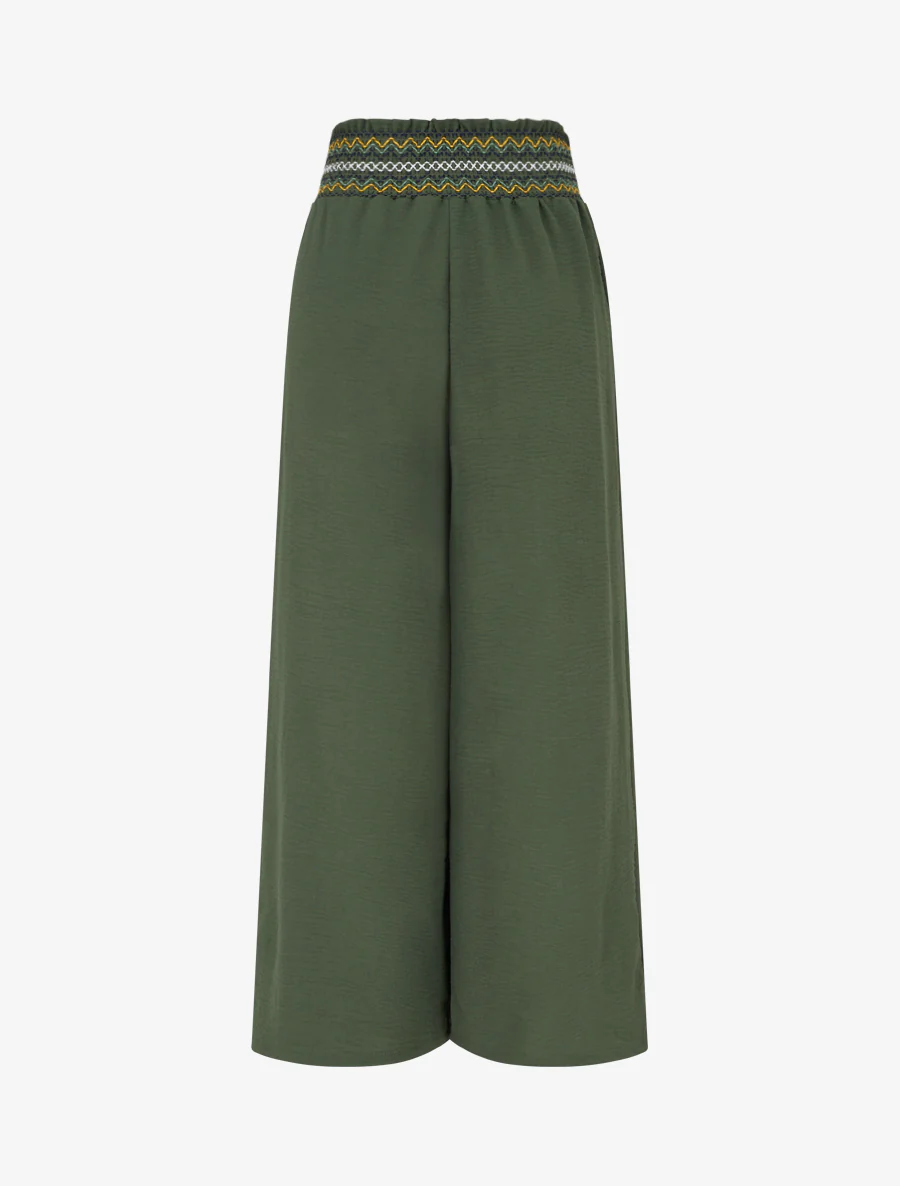 Pantalon droit à taille haute élastiquée - Kaki - Image 2