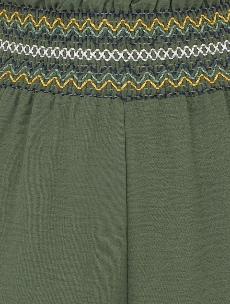 Pantalon droit à taille haute élastiquée - Kaki - Image 3
