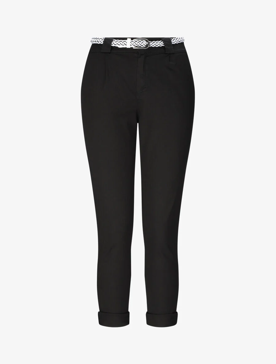 Pantalon droit à taille haute élastiquée - Noir