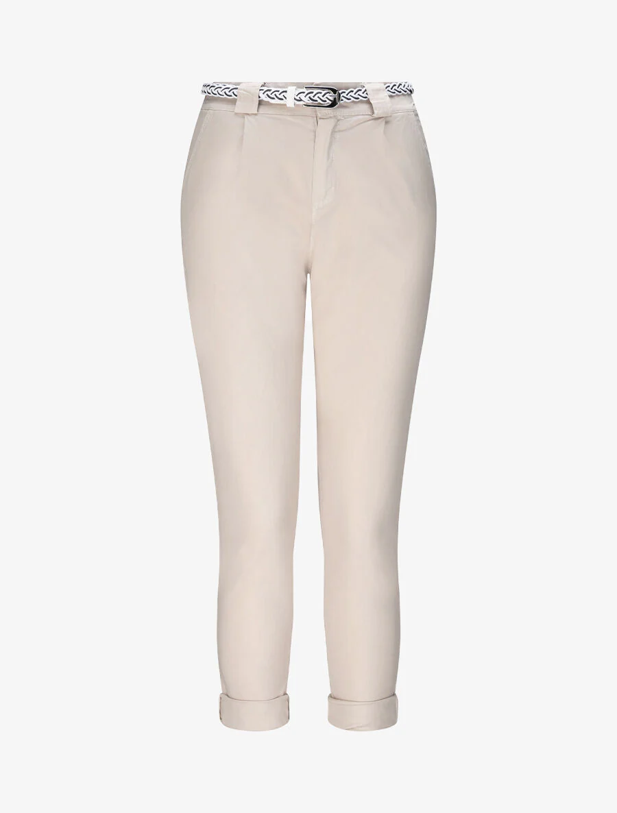 Pantalon droit à taille haute élastiquée - Beige