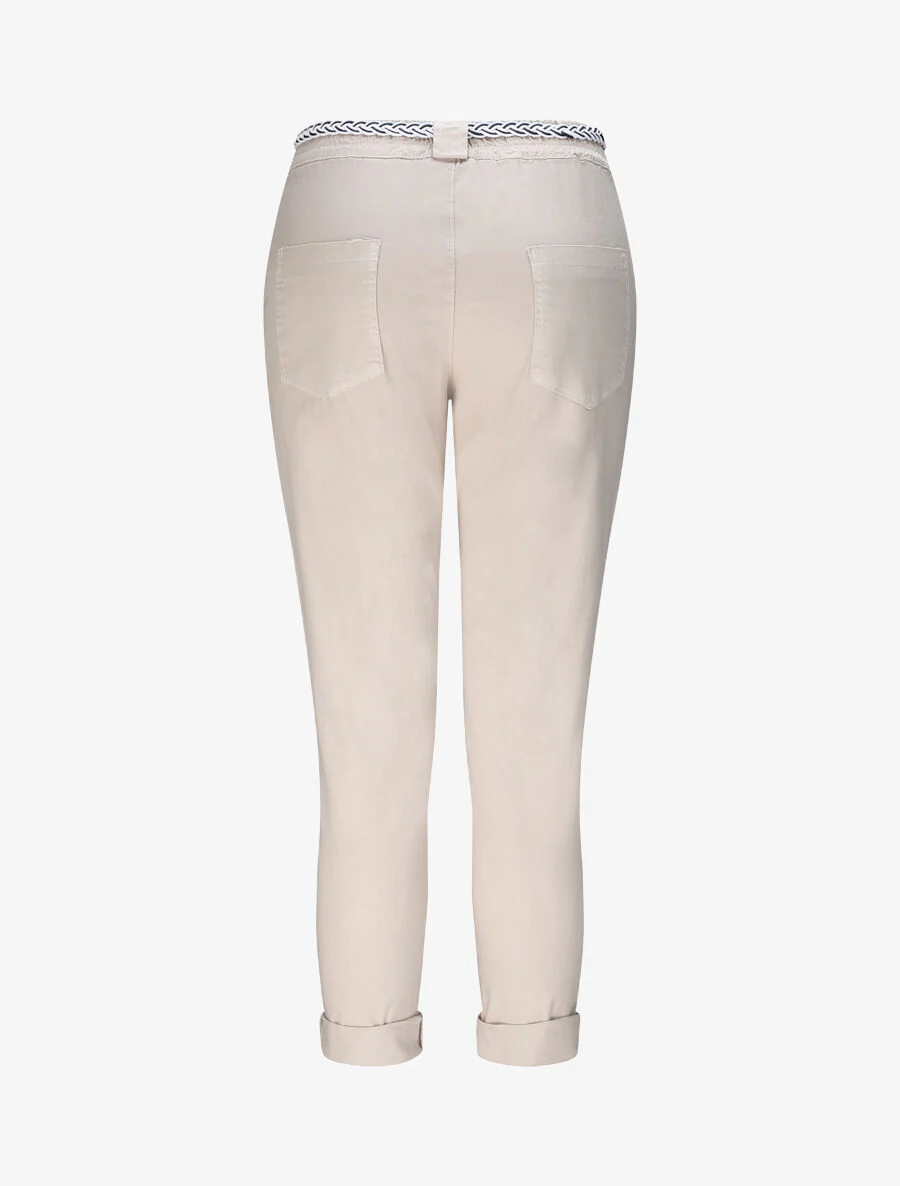 Pantalon droit à taille haute élastiquée - Beige - Image 2