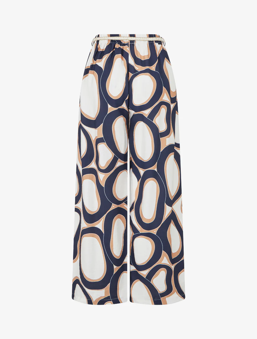 Pantalon droit à taille haute et imprimé graphique - Marine - Image 2