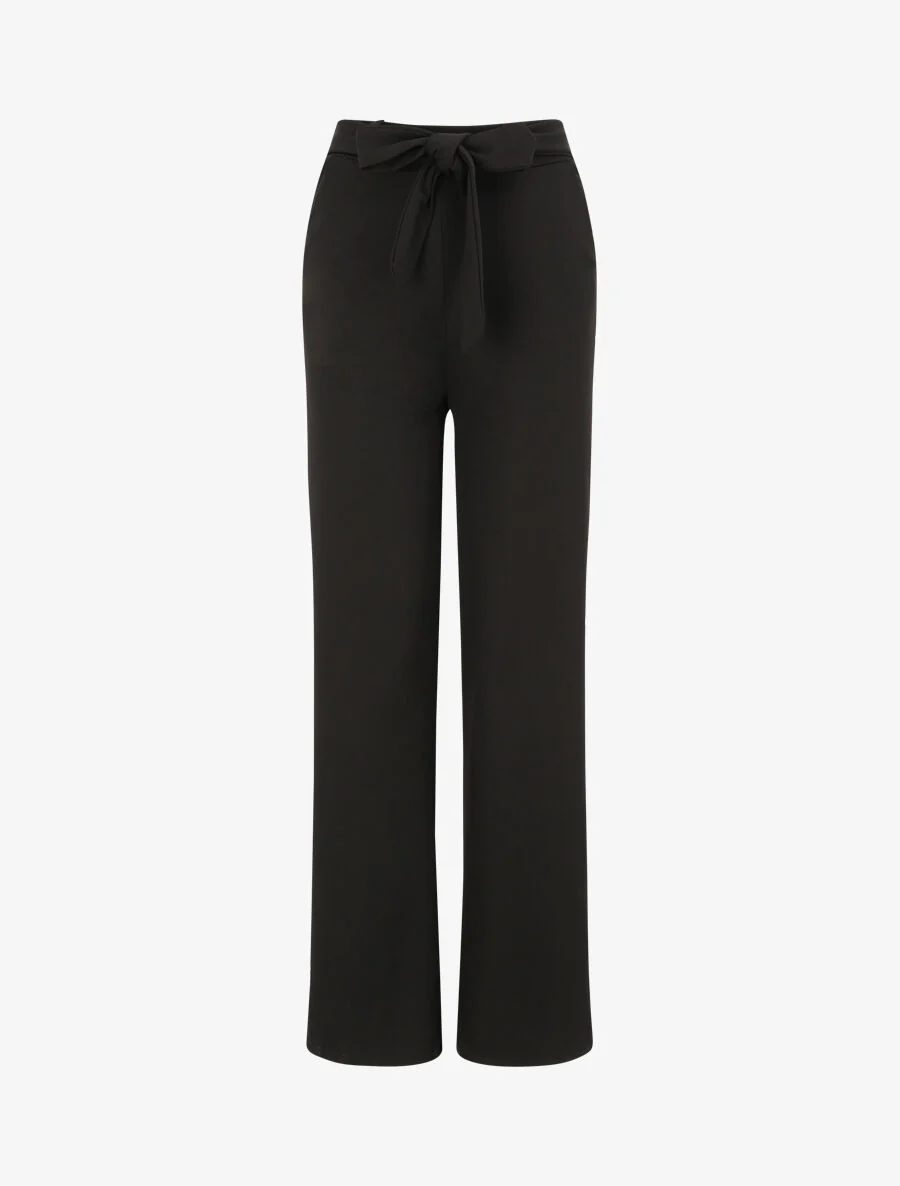 Pantalon droit ample uni à taille haute - Noir
