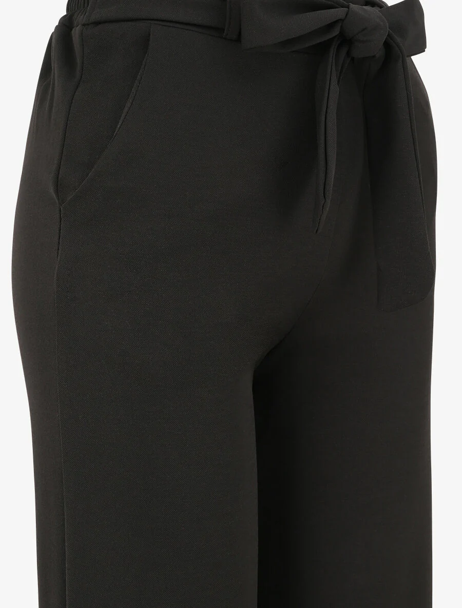 Pantalon droit ample uni à taille haute - Noir - Image 3