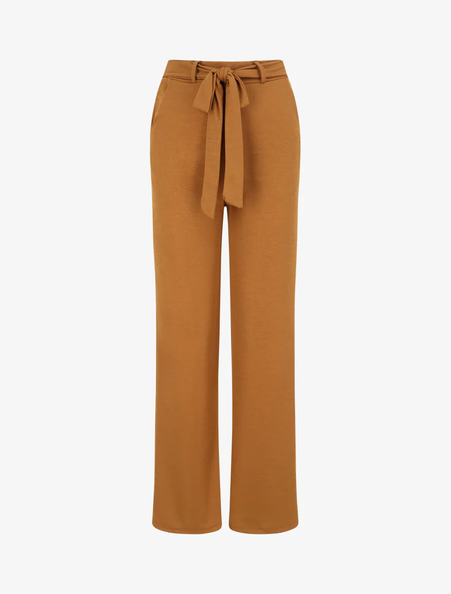 Pantalon droit ample uni à taille haute - Camel