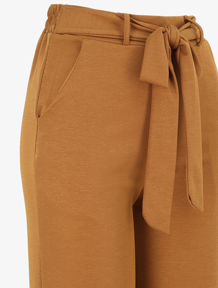 Pantalon droit ample uni à taille haute - Camel - Image 3