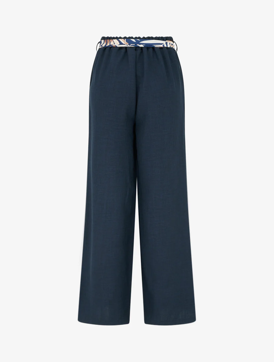 Pantalon droit ceinturé effet lin - Marine - Image 2